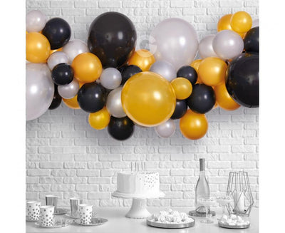 Girlanda iz balonov - Srebrna, zlata, črna - Mojbalon