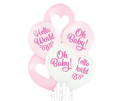 Lateks baloni za baby shower Oh Baby, roze boje, 30cm, 6 balona