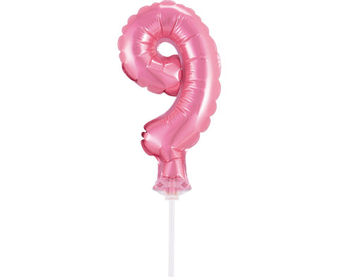 Balon na palčki za rojstni dan – številka 9, roza, 13 cm