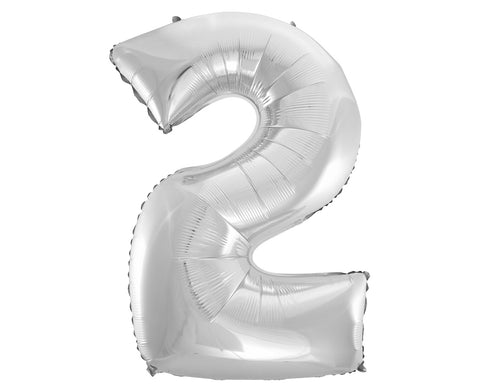Balon za rojstni dan številka 2, srebrna barva, 92 cm