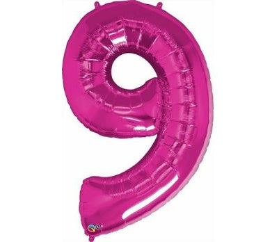 Balon za rojstni dan številka 9, magenta barva, 86 cm