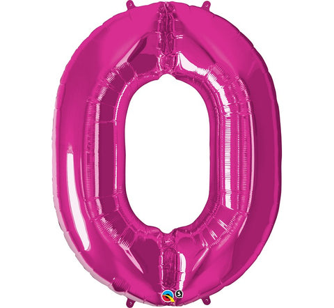 Balon za rojstni dan številka 0, magenta barva, 86 cm